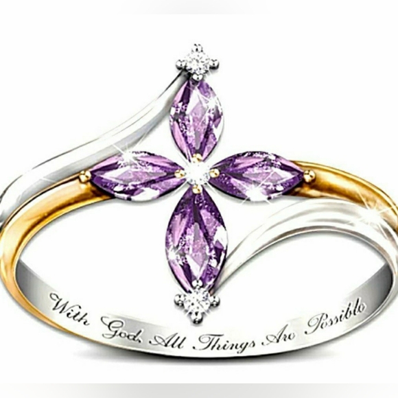 Beautiful Inscripted Silver Cross Ring, sz 8, NWT - Picture 3 of 4